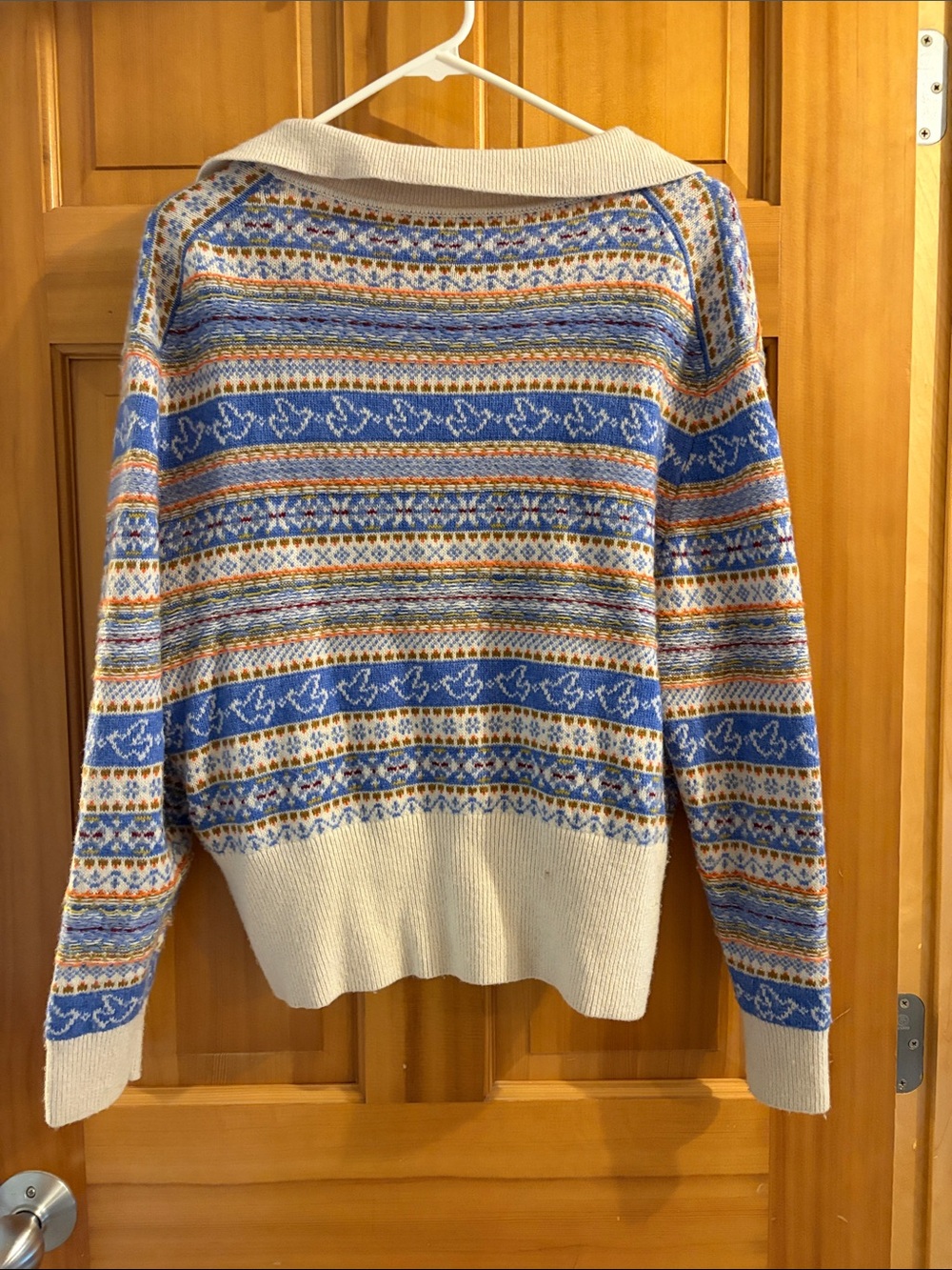 J. Crew Blue, Cream & Orange Fair Isle V-Neck Pullover - Picture 2 of 2